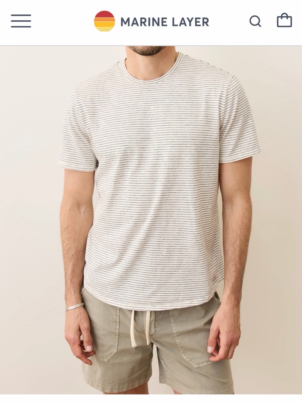 Marine Layer Cream and Black Thin-Stripe Men’s Short-Sleeve Tee XXL